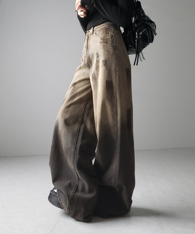 【 ２color ／ ４size 】ヴィンテージペイントグラデーションワイドデニムパンツ ／ vintage paint gradation wide denim pants
