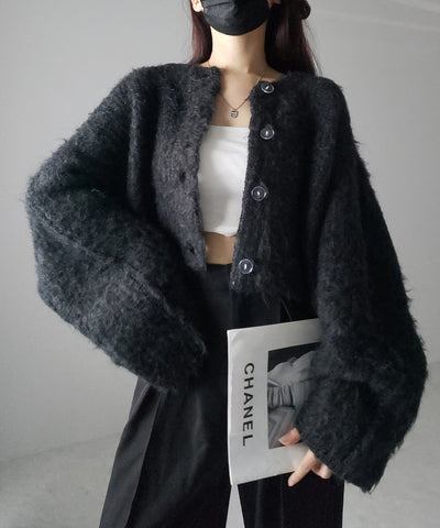 ボリュームワイドスリーブショートシャギーニットカーディガン ／ volume wide sleeve short shaggy knit cardigan