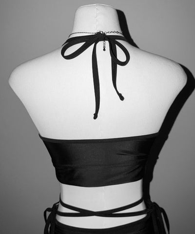 【 レディース水着 】ウエストクロスリボンホルターセパレートビキニ ／ waist cross ribbon halter separate bikini