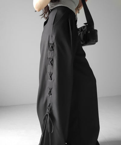 レースアップダブルタックワイドスラックス ／ laceup double tack wide slacks