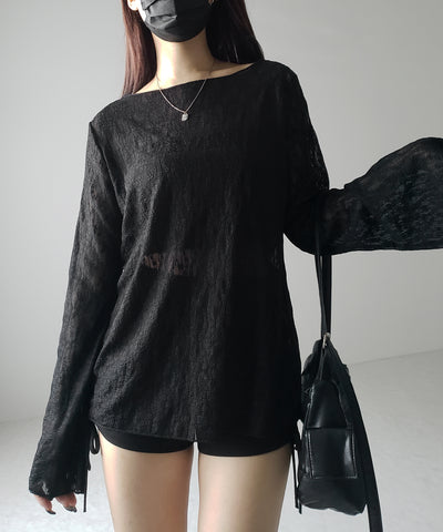 【 ２color 】ワイドスリーブオーバーシアーレーストップス ／ wide sleeve over sheer lace tops