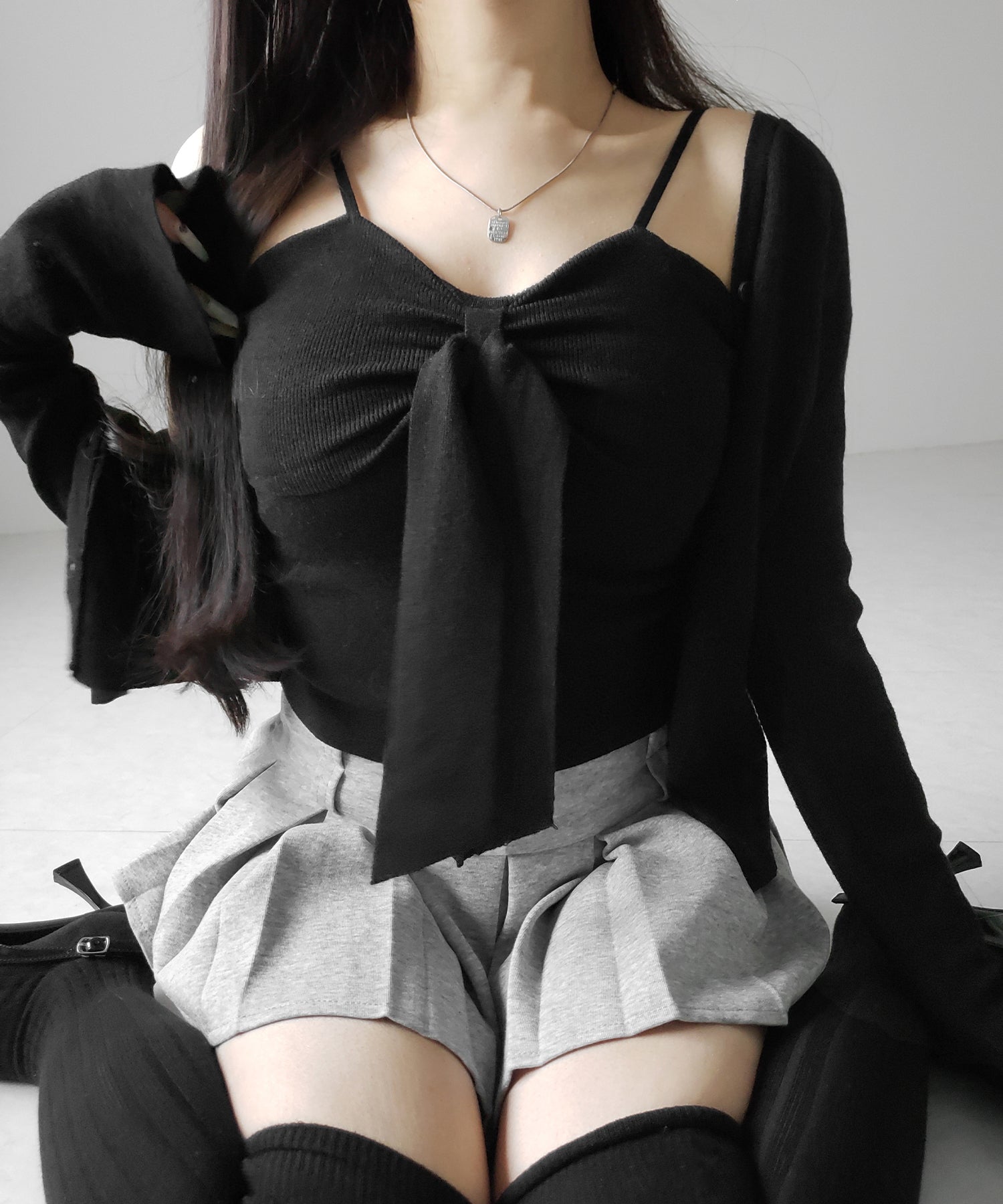 【 ２点セット 】リボンニットキャミソール ＋ カーディガンセット ／ribbon knit camisole + cardigan SET