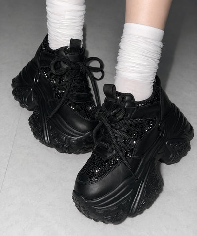 【 +10.5cm盛れ 】スパンコールレースアップ厚底スニーカー ／ +10.5cm spangle lace-up platform sneakers