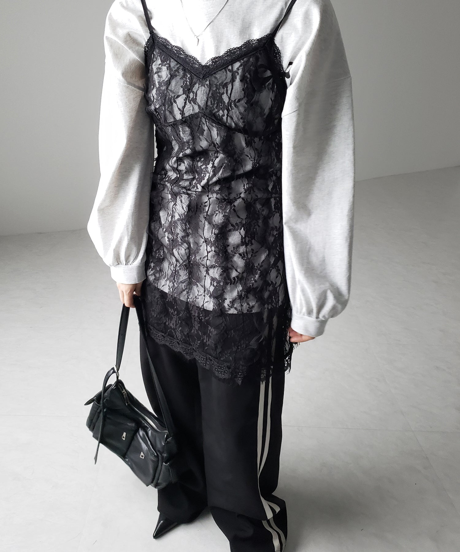 【 ２color 】チュールドッキングレースチュニックキャミソール ／ tulle docking lace tunic camisole