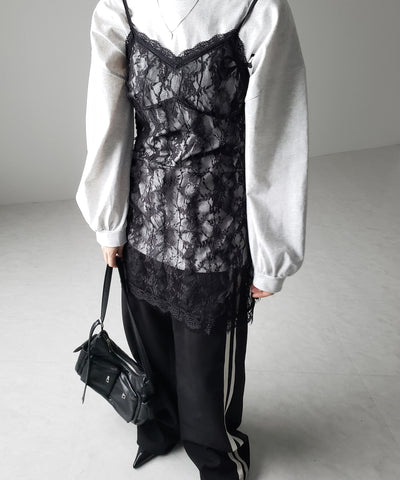 【 ２color 】チュールドッキングレースチュニックキャミソール ／ tulle docking lace tunic camisole