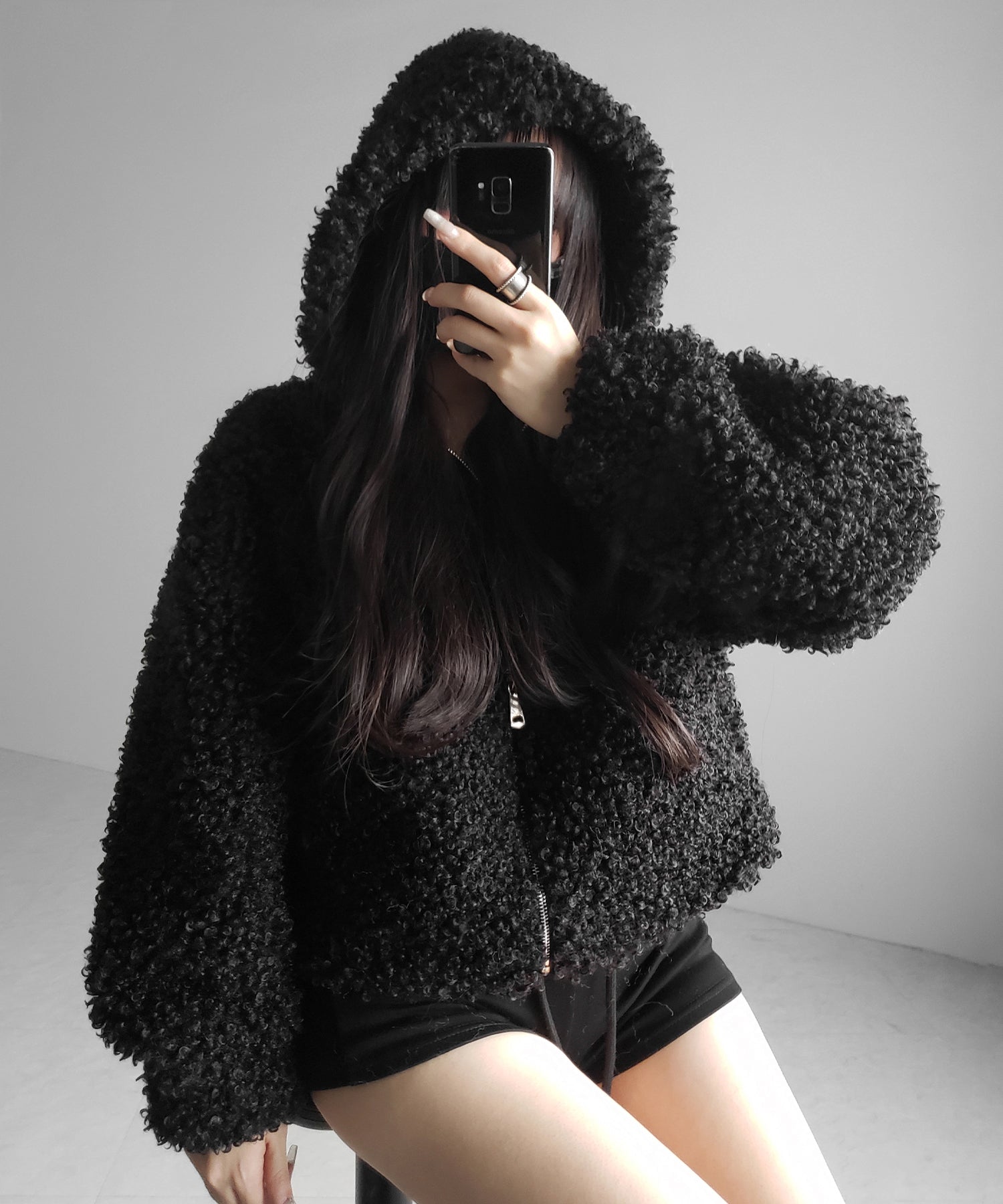 テディボアジップアップフーディクロップドコート ／ teddy boa zipup hoodie cropped cat