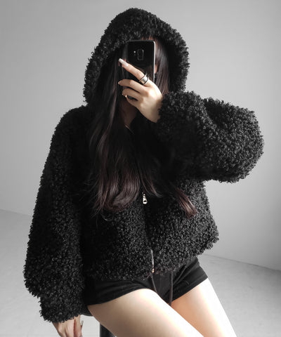 テディボアジップアップフーディクロップドコート ／ teddy boa zipup hoodie cropped cat