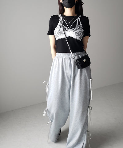 【 ３color 】レースランジェリー半袖クロップドＴ ／ lace lingerie short sleeve cropped T