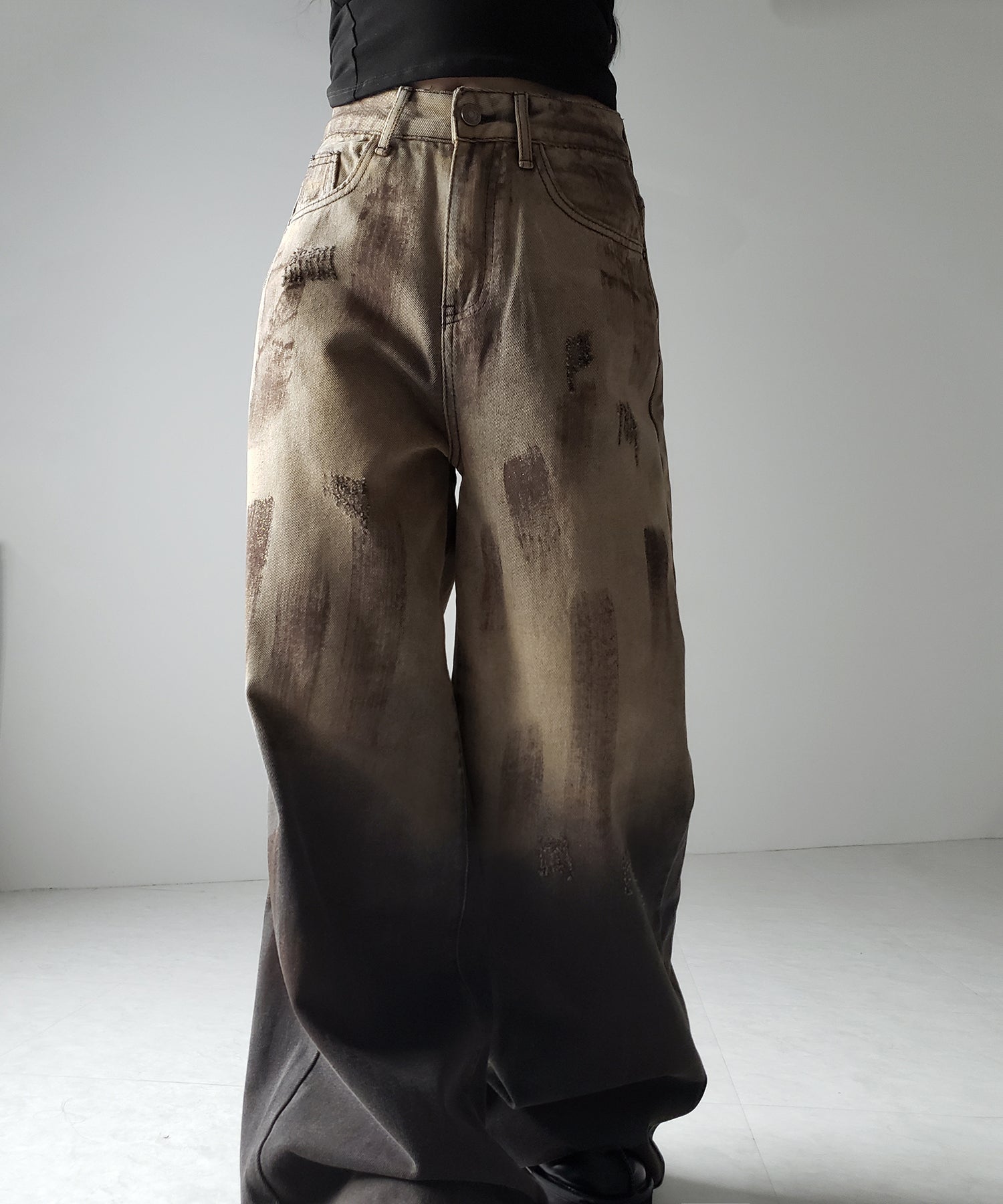 【 ２color ／ ４size 】ヴィンテージペイントグラデーションワイドデニムパンツ ／ vintage paint gradation wide denim pants