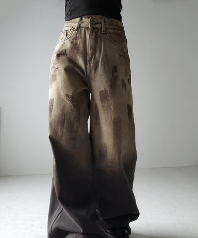 【 ２color ／ ４size 】ヴィンテージペイントグラデーションワイドデニムパンツ ／ vintage paint gradation wide denim pants