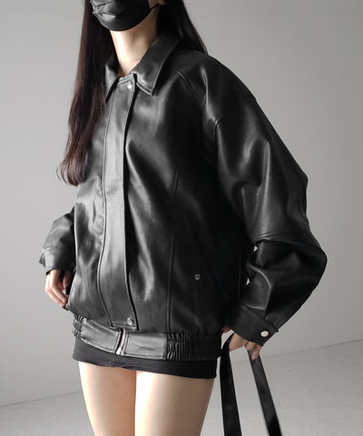 【 ２color 】ヴィンテージライクオーバーフェイクレザーブルゾン ／ vintage like over fake leather blouson