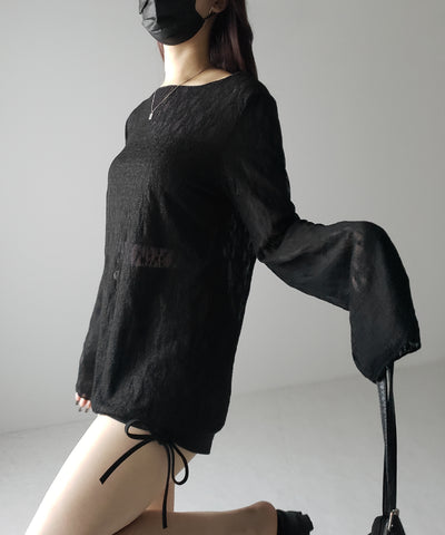 【 ２color 】ワイドスリーブオーバーシアーレーストップス ／ wide sleeve over sheer lace tops