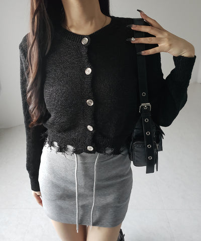 【 ３color 】ダメージシアーニットショートカーディガン ／ damage sheer knit short cardigan