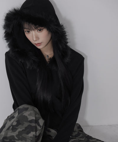 【 ３color 】ファーフードジップアップパーカー ／ fur zipup hoodie