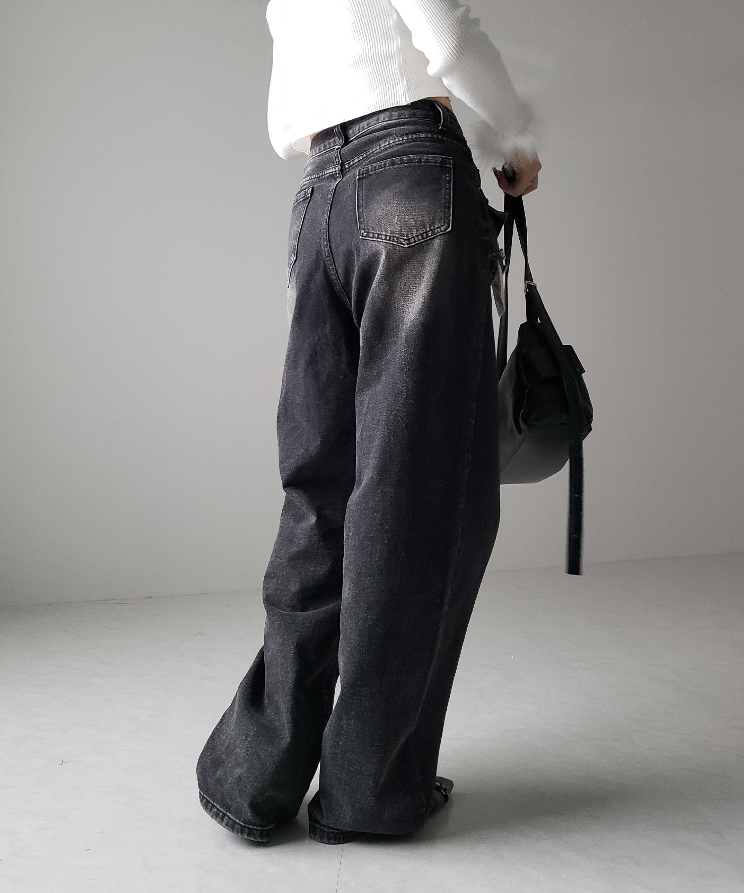 【 ４size ／ ２color 】ダブルウエストダメージレイヤードヴィンテージルーズデニム