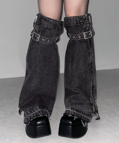 【 ２color 】ベルテッドサイドジップデニムレッグカバー ／ Belted side zip denim leg cover