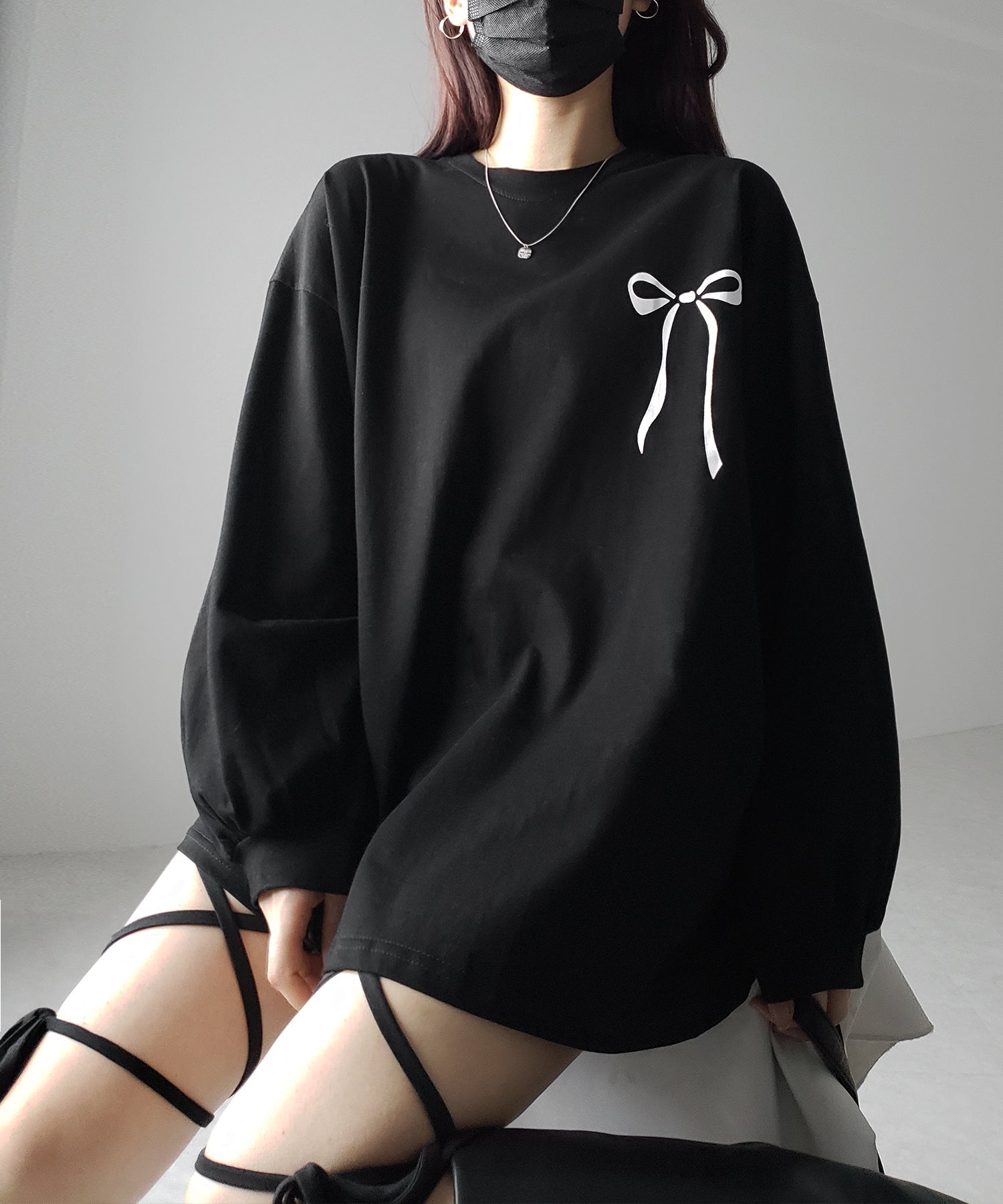 【 ３color 】リボンプリントバレエコアビッグＴシャツ ／ ribbon print ballet core big Tee