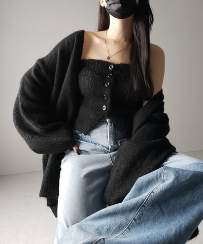 【 ２点セット 】ニットボタンビスチェ ＋ロングカーディガンセット ／ knit button bustier + long cardigan set