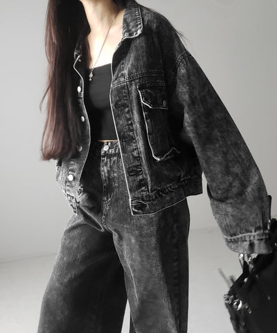 【 セットアップ着用可能 】ヴィンテージケミカルブリーチストレートワイドデニム ／ vintage chemical bleach straight wide denim