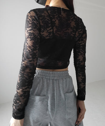 【 ２color 】ストラップリボンショートレーストップス ／ strap ribbon short lace tops