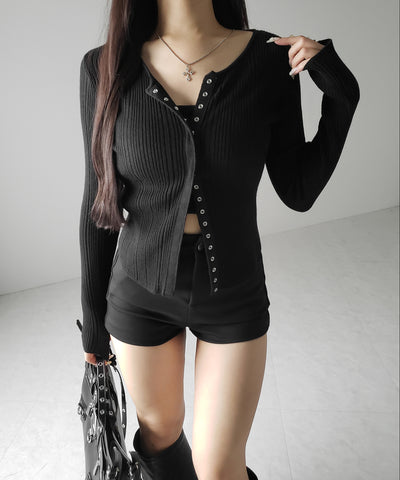 【 ３color 】スナップボタンリブニットスリムカーディガン ／ snap button rib knit slim cardigan