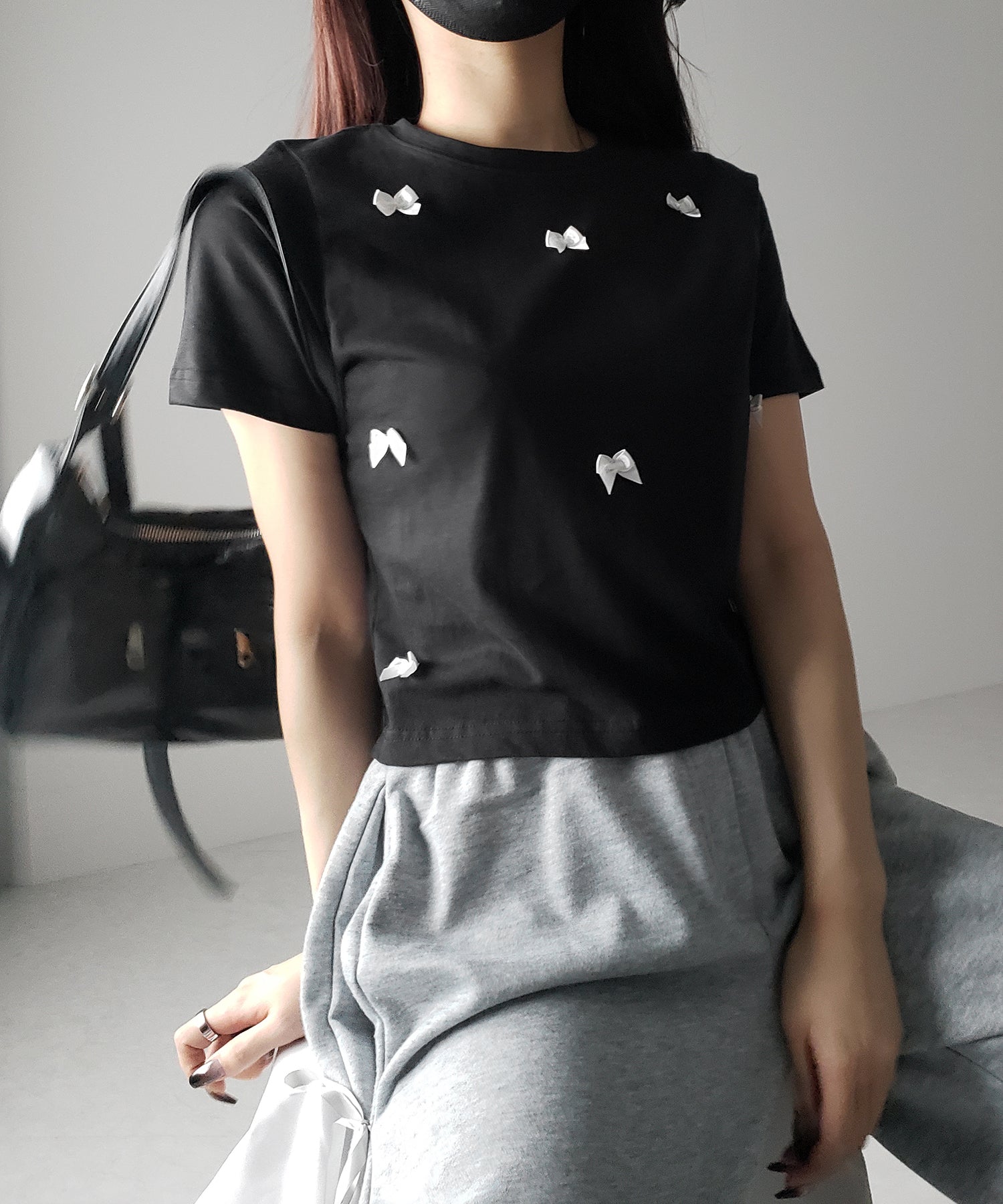 【 ４color 】ミニリボンバレエコアクロップドＴ ／ mini ribbon ballet core cropped Tee