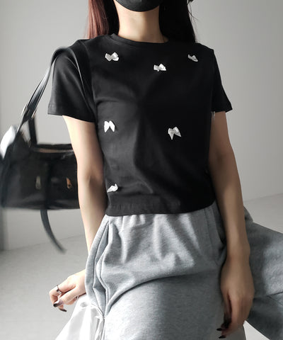 【 ４color 】ミニリボンバレエコアクロップドＴ ／ mini ribbon ballet core cropped Tee
