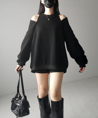 【 ３color 】オープンショルダーカットアウトオーバースウェット ／ open shoulder cutout over sweat
