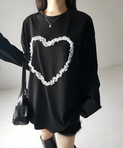 【 ３color 】ハートレースビッグロンＴ ／ heart lace BIG long sleeve T-shirt
