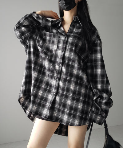 ビッグシルエットブラックチェックネルシャツ ／ big silhouette black check flannel shirt