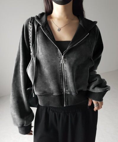 【 ２color 】ピグメントヴィンテージショートジップパーカー ／ pigment vintage short zip hoodie