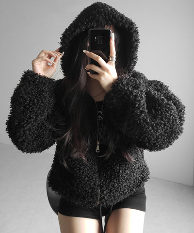 テディボアジップアップフーディクロップドコート ／ teddy boa zipup hoodie cropped cat