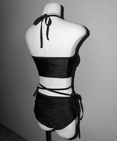 【 レディース水着 】ウエストクロスリボンホルターセパレートビキニ ／ waist cross ribbon halter separate bikini