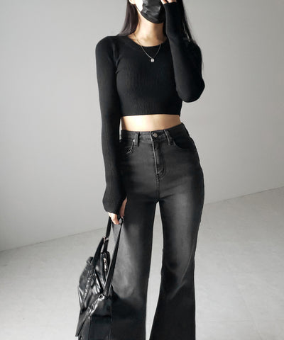 【 ３color 】BASIC ショートリブニットトップス　／ BASIC SHORT LIB KNIT TOPS