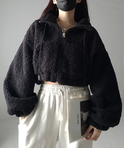 【 ２color 】ジップアップハイネックショートボアブルゾン