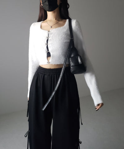 【 ２color 】３ストラップサイドリボンワイドスウェットパンツ／ three strap side ribbon wide sweat pants