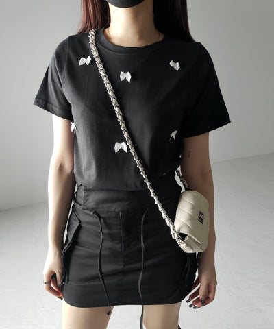 【 ４color 】ミニリボンバレエコアクロップドＴ ／ mini ribbon ballet core cropped Tee