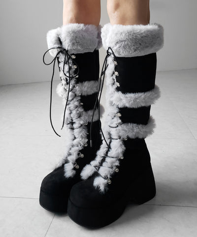 厚底レースアップムートンロングブーツ ／ platform laceup mouton long boots