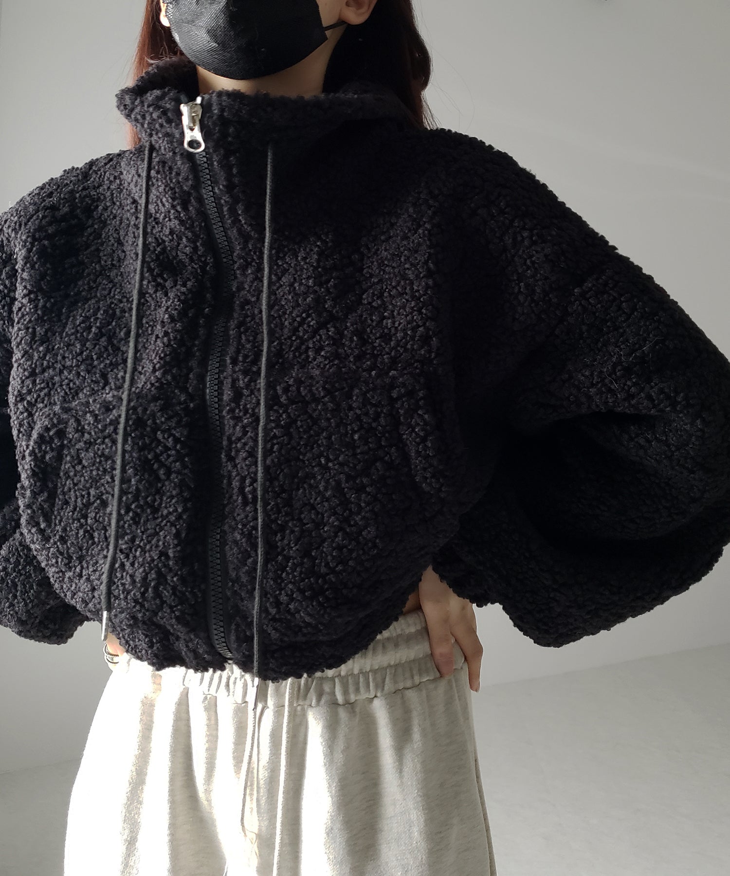 【 ２color 】ジップアップハイネックショートボアブルゾン