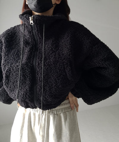 【 ２color 】ジップアップハイネックショートボアブルゾン