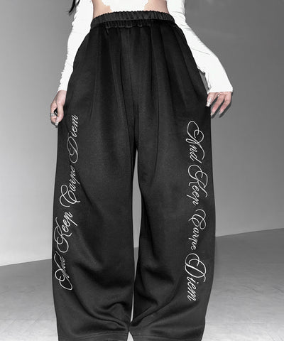レタリングロゴ刺繍ワイドスウェットパンツ ／ lettering logo embroidery wide sweatpants