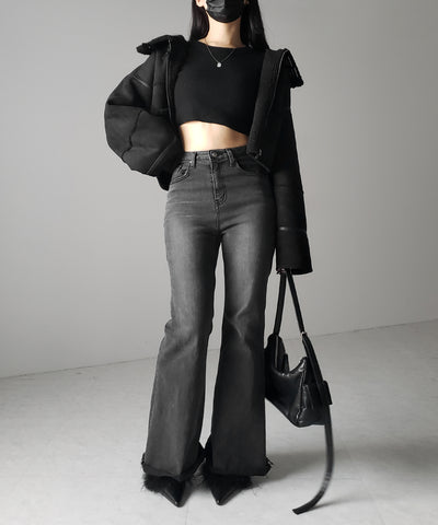 【 ３color 】BASIC ショートリブニットトップス　／ BASIC SHORT LIB KNIT TOPS