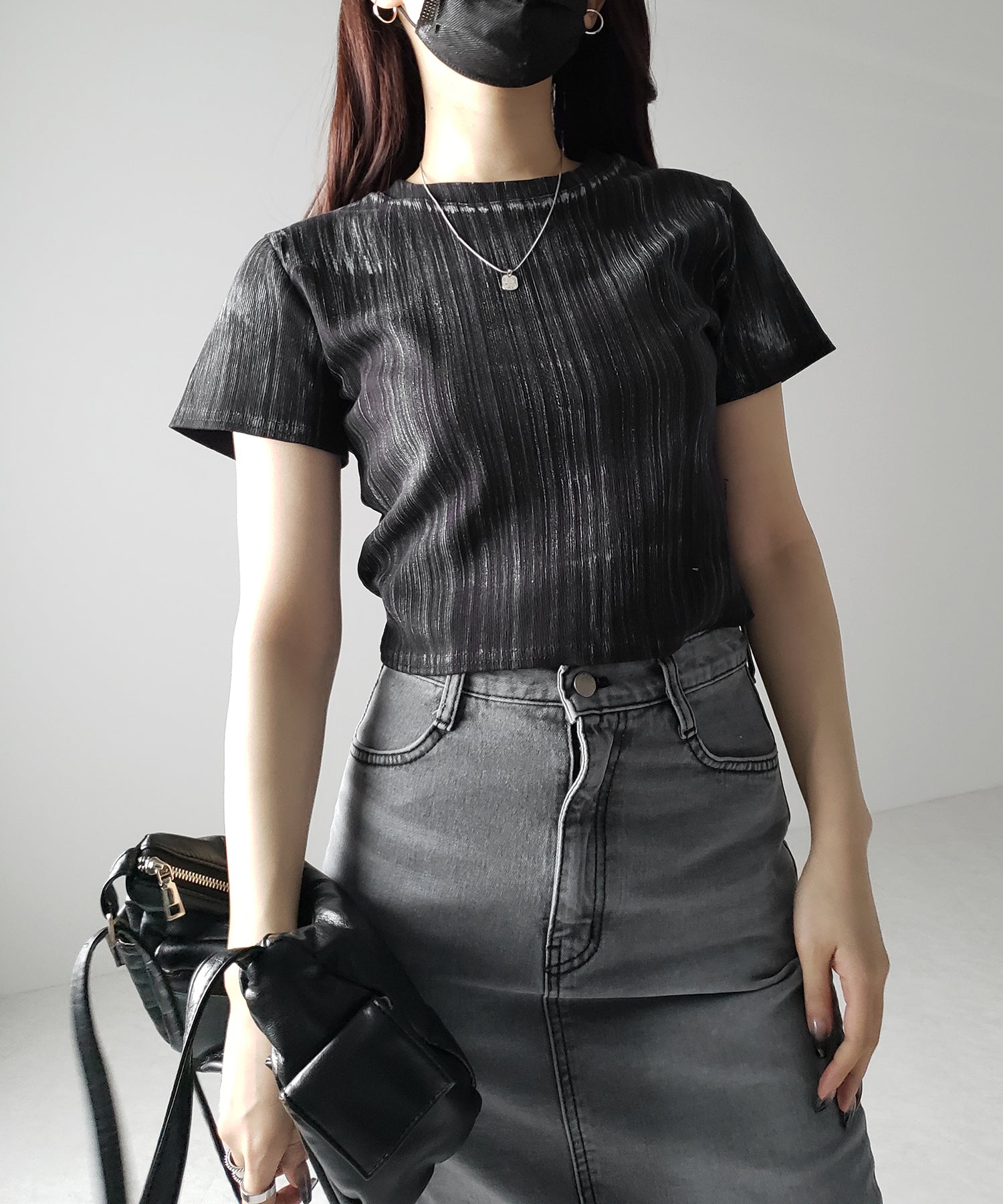 【 ３color 】ヴィンテージプリントクロップドリブＴシャツ ／ vintage print cropped lib Tee