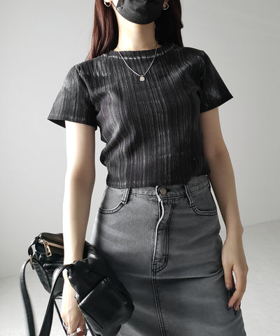 【 ３color 】ヴィンテージプリントクロップドリブＴシャツ ／ vintage print cropped lib Tee