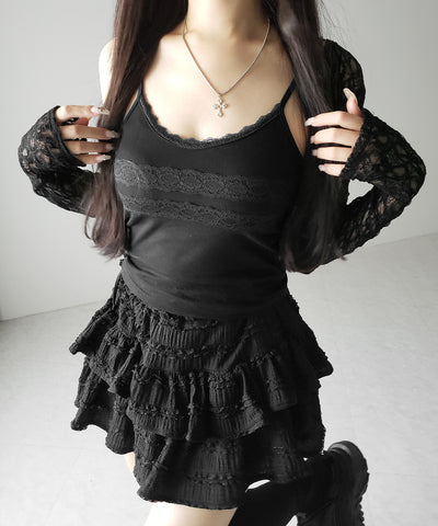 【 ３color 】ダブルレース切替リブキャミソール ／ double lace switching ribbed camisole