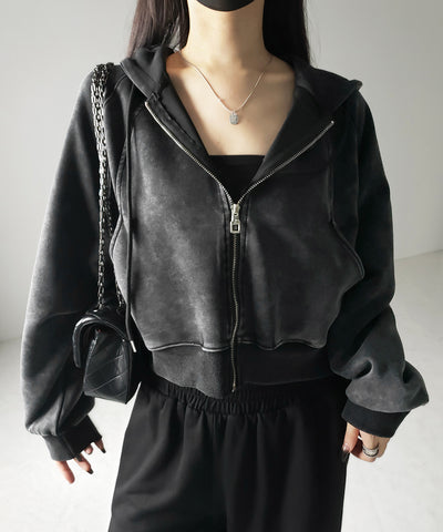 【 ２color 】ピグメントヴィンテージショートジップパーカー ／ pigment vintage short zip hoodie