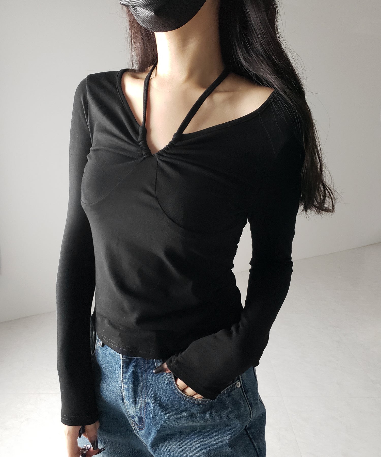 【 ３WAY 】クロスストラップリボンギャザーカットソートップス ／ cross strap ribbon gather cutsew tops