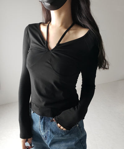 【 ３WAY 】クロスストラップリボンギャザーカットソートップス ／ cross strap ribbon gather cutsew tops