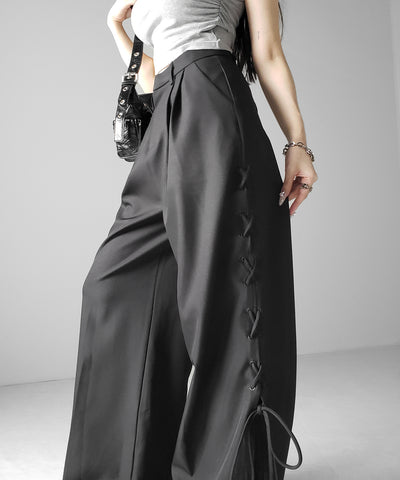 レースアップダブルタックワイドスラックス ／ laceup double tack wide slacks