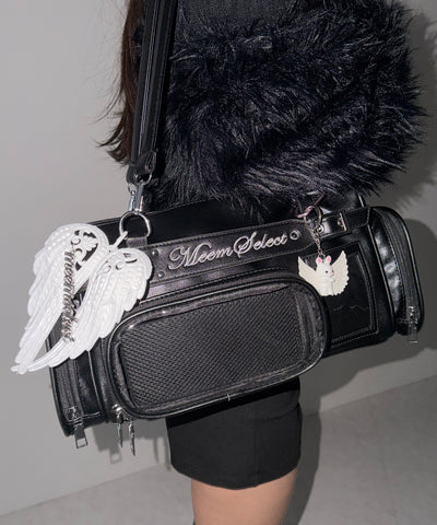 クリアポケット付きレタリング刺繍ショルダーバッグ ／ clear pocket lettering embroidery shoulder bag